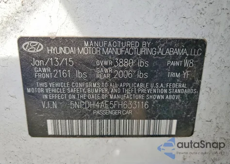 2015 Hyundai Elantra Se from USA, damaged, VIN 5NPDH4AE5FH633116